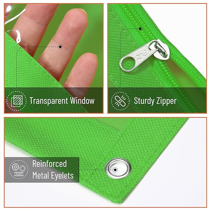 Mr. Pen- 2 Pack Pencil Pouch - Green and Orange Flat Zipper Pouch for 3 Ring Binder