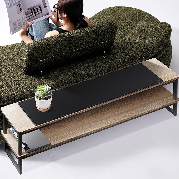 MAIDERN 39.4” x 7.9” Narrow Table Cover, Reversible Leather & Cork Console Table Mat, Long Slim Table Protector for Sofa Table, Entryway, Sideboard, Hallway, or Buffet Table (Black)