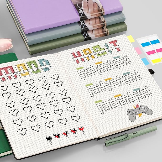 EMSHOI Graph Paper Notebook, A4 Large 8.3" x 11.7" Hardcover Leather Journal for Women Men, 192 Pages 100 GSM Grid Paper Journals for Writing, Graph Notebook for Work, Graphing, Engineering, Black