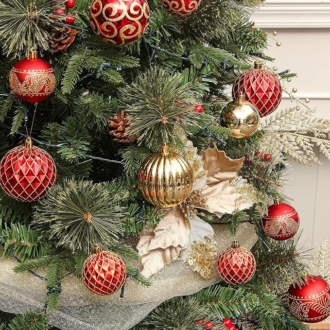 20 pcs Christmas Tree Balls, 3.16" Shatterproof Christmas Ornament Decorations for Christmas Tree Hanging Decorative Red Gold Bauble Set for Home Party Wedding Decor