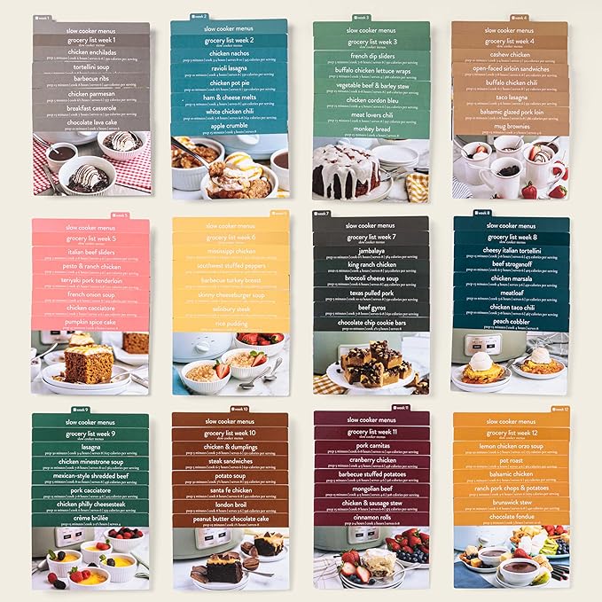 Meal Planner with 72 Photo Recipe Cards (Slow Cooker) - Weekly Menu Planner | Recipe Box | 12 Reusable Grocery Lists | 5 Blank Cards | Card Protectors | Easy Recipe Ideas with Pictures
