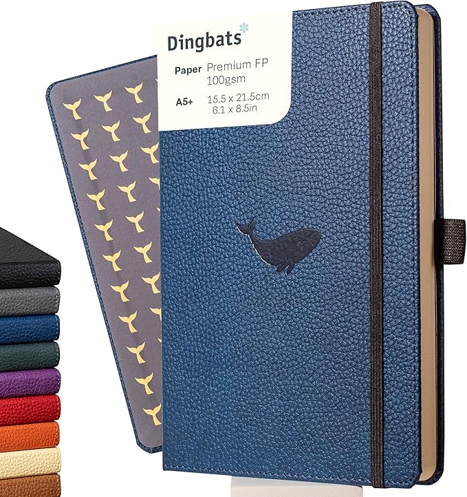 Dingbats* Wildlife Lined Writing Journal Notebook A5 - Vegan Leather Hardcover - Ideal for Work, Travel - Pocket, Elastic Closure, & Bookmark