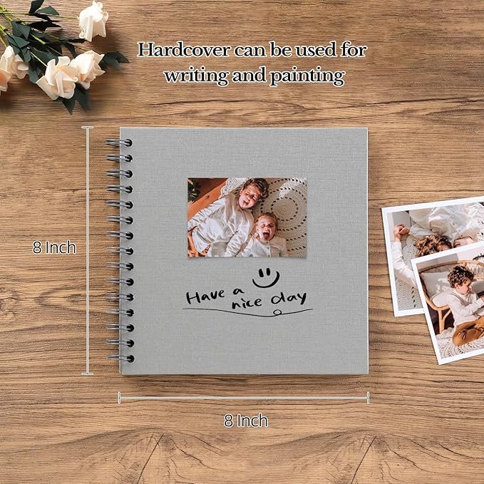 potricher 8 x 8 Inch DIY Scrapbook Album 40 Pages Hardcover Kraft Paper Scrap Book Photo Albums Memory Book for Wedding and Anniversary Family (Gray, 8 Inch)