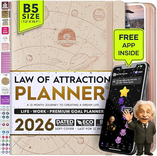 2026 Planner Weekly and Monthly | Law of Attraction Planner with Panduo App | A 12 Month Journey for Productivity, Gratitude & Goal Setting | Includes Foldable Vision Board, Gift Box & Stickers