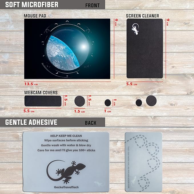 Mouse Pad Adhesive Bottom - Sticks to Any Surface - Portable - Webcam Covers and Screen Cleaner Included (Space Window)