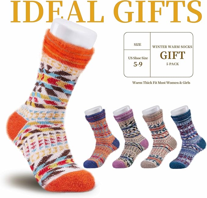 ICEIVY 5 Pair Fuzzy Cozy Socks for Women - Warm Comfy Soft Casual Home Sleep Winter Wool Socks - Gifts for Women