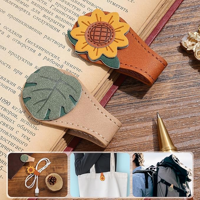 2PCS Vintage Magnetic Leather Bookmark, Leather Magnetic Bookmarks for Women, Magnetic PU Bookmarks Clip Book Accessories