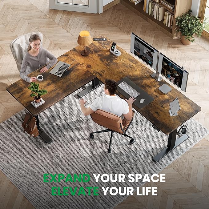 SIAGO L-Shaped Standing Desk - 75 x 63 Inch Adjustable Corner Standing Desk with Charging Station - L Shape Sit Stand Table with Memory Controller, Splice Board for Home Office