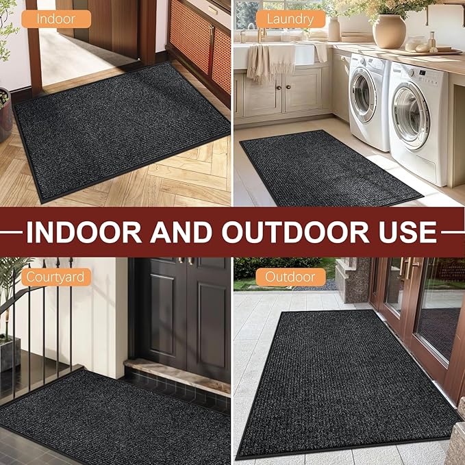 Vicwe Indoor Outdoor Door Mat, 2'x4' Heavy Duty Front Door Mat, Non-Slip Washable Doormats Entrance Mats, Dirt Resistant and Absorbent Doormat, Commercial Outdoor Entrance Floor Mat for Home Office