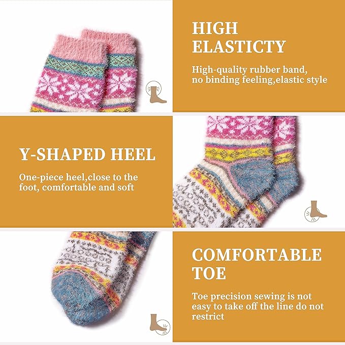 SISOSOCK 5 Pairs Fuzzy Soft Cozy Fluffy Socks for Women, Casual Warm Sleep Comfy Socks, Thick Winter Plush Gifts for Women