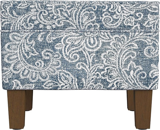 Home Decor | Dinah Collection Modern Storage Ottoman | Ottoman with Storage for Living Room & Bedroom(Blue Denim Jacobean Print)