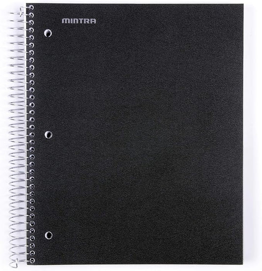 Mintra Office Durable Spiral Notebooks, 5 Subject (Black, College Ruled 1pk)