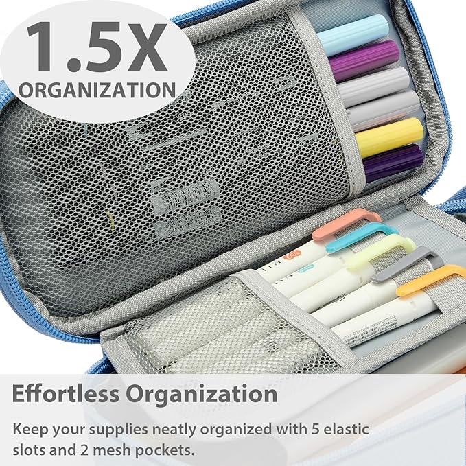 Pencil Case Pouch Box Bag School Supplies Girls Boys Kids, Cute Preppy Stuff Large Big Capacity Aesthetic Pen Organizer, Back to College Stationary, Cornflower Blue, Classic Stlye, 1800ml