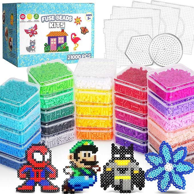FUNZBO 21000 5mm Fuse Beads Kit - 26 Colors Individual Pack, Christmas Homeschool Arts and Crafts Supplies for Kids, Toys Set, Art Decorations for Room, Toys Gifts for Girls and Boys Age 5+