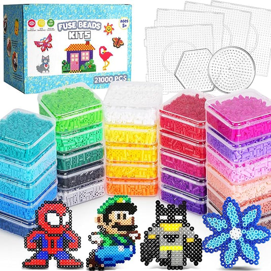 FUNZBO 21000 5mm Fuse Beads Kit - 26 Colors Individual Pack, Christmas Homeschool Arts and Crafts Supplies for Kids, Toys Set, Art Decorations for Room, Toys Gifts for Girls and Boys Age 5+