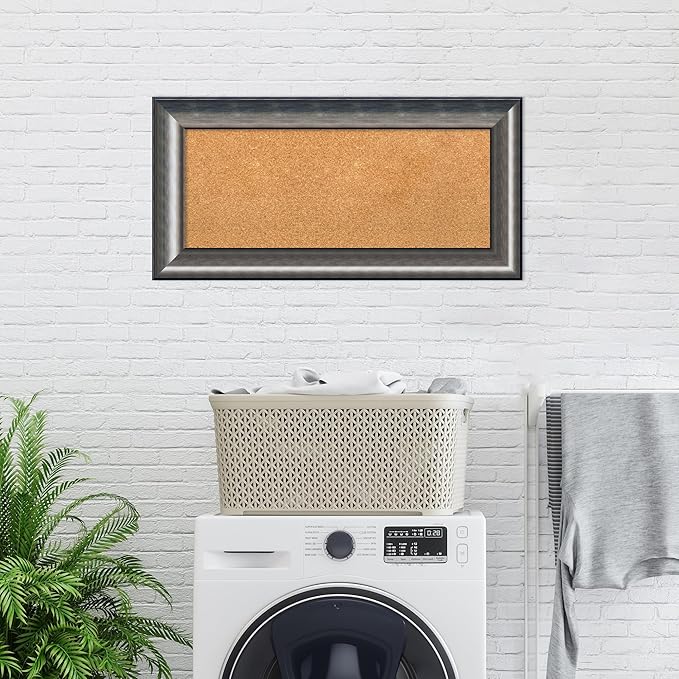 Amanti Art Natural Cork Board for Wall, 18x36 Vision Board with Silver Wood Frame, Medium Corkboard Office Decor for Home Organization, Casual Corkboard Pinboard to Display Items for Home