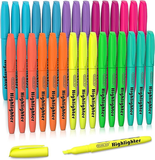Shuttle Art Highlighters, 30 Pack Highlighters Assorted Colors, 10 Colors Chisel Tip Dry-Quickly Non-Toxic Highlighter Markers for Adults Kids Highlighting in Home School Office