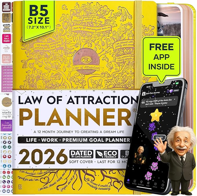2026 Planner Weekly and Monthly | Law of Attraction Planner with Panduo App | A 12 Month Journey for Productivity, Gratitude & Goal Setting | Includes Foldable Vision Board, Gift Box & Stickers