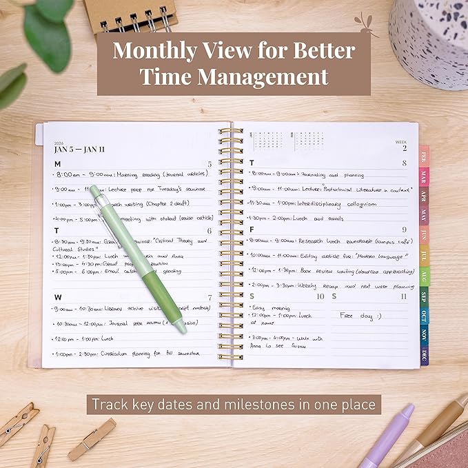 Rileys 2026 Planner, Agenda Planner With Weekly And Monthly View, Daily Agenda Book And Yearly Planners Calendar Book, Spiral Bound With Tabs, Notes, Goals And Holidays (Green, 8 x 6 in)