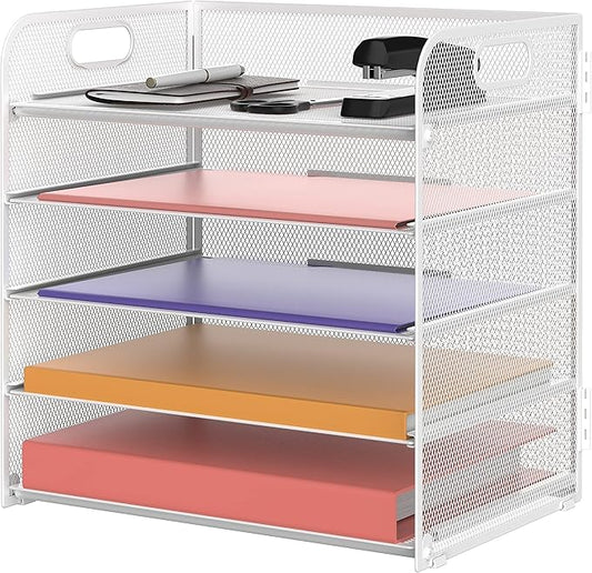 Supeasy 5 Trays Paper Organizer Letter Tray with Handle-Mesh Desk File Organizer, Paper Sorter Desk Organizer for Office, Home or School