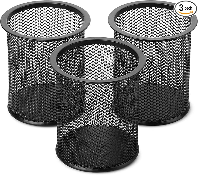 Mr. Pen- 3pcs Metal Mesh Pencil Cup Holder, Black Organizer for Desk, Pen Cups