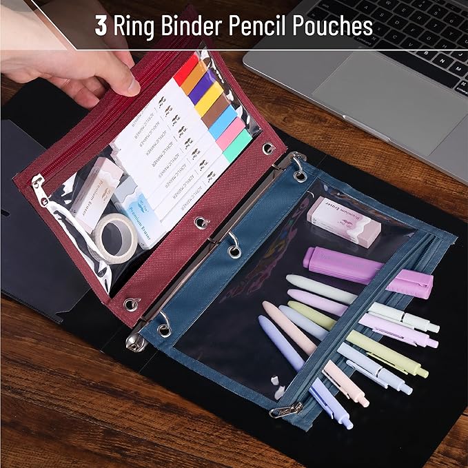 Mr. Pen- Pencil Pouches, 5 Pack Vintage Color Pencil Bags with Clear Window, Binder Pouch
