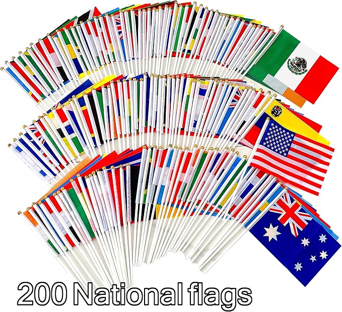 200 Countries International Stick Flags of the World Small Mini Hand Held Flags for Olympics,International Festival,8.2 x 5.5 Inch