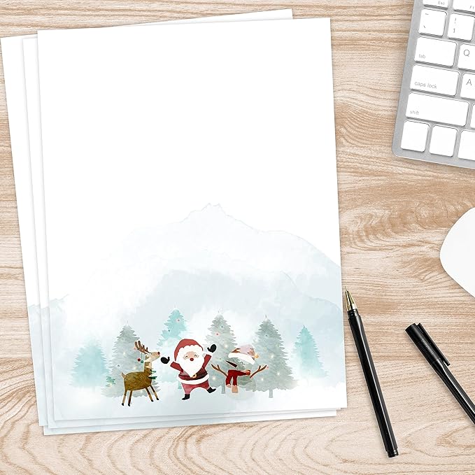 easykart labels Christmas Stationery Paper Letterhead Sheets 60 Pack Holiday Xmas Theme Design For Writing Letters Computer Office Notes & Printing Supplies Size 8.5" X 11"