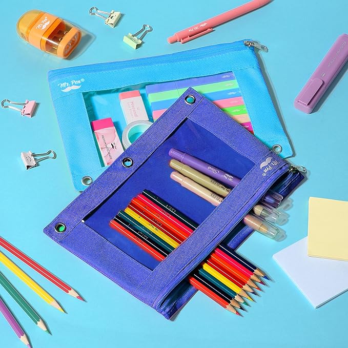 Mr. Pen- Pencil Pouch for 3 Ring Binder, 2 Pack, Blue Shades, 3 Ring Binder Pencil Pouch