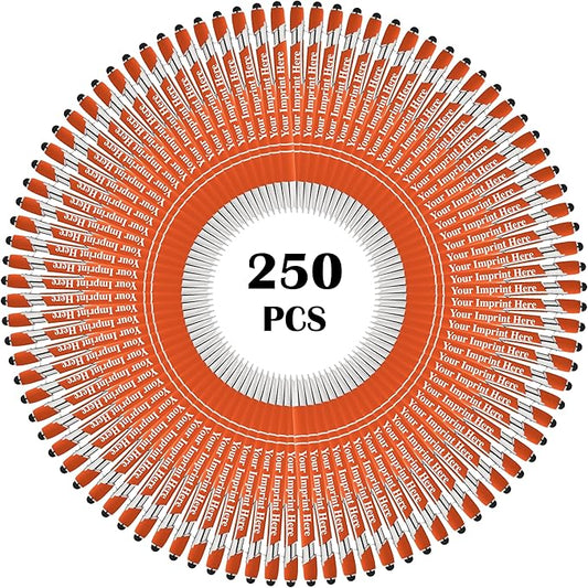 Up to 500 Pcs Custom Pens Bulk | Rainbow of Colors | Soft-Touch Metal Black Ink Personalized with Name or Message (Orange, 250 pcs)