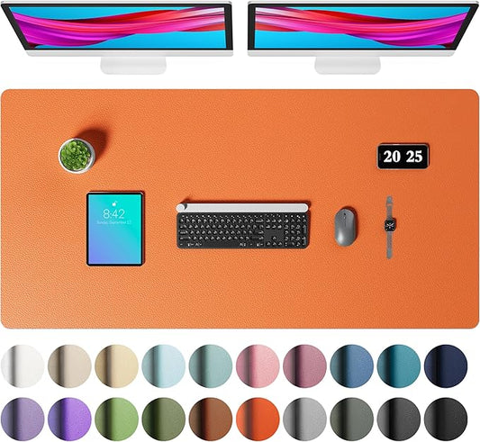 Aothia Faux Leather Desk Mat – Large Mouse Pad, Non-Slip PU Leather Blotter, Waterproof Writing Surface for Office and Home (Orange, 47.2" x 23.6")