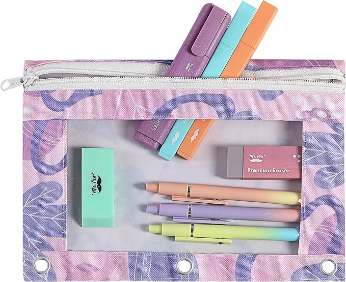 Mr. Pen 2Pack Zipper Pencil Cases - 3 Ring Binder Pouch with Zipper
