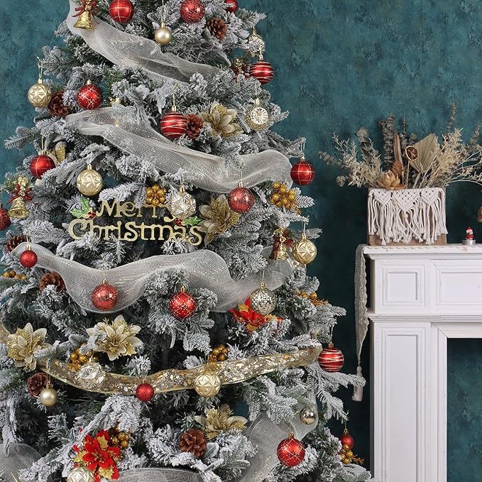 100ct Red and Gold Christmas Ornaments Set, Shatterproof Christmas Decorations for Tree Elegant Plastic Xmas Ball Ornaments with Assortment of Designs and Size for Holiday Party Deco (Red & Gold)