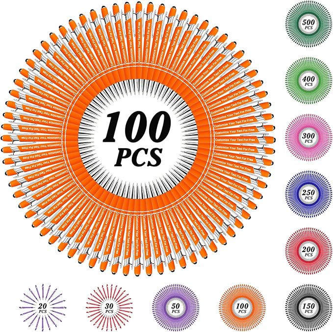 Max 500 Pcs Personalized Pens Bulk, Custom Pens with Free Engraving, Customized Stylus Tip Ballpoint Pen with Your Name Massage Text for School Office Business Graduation Anniversaries-100 Packs