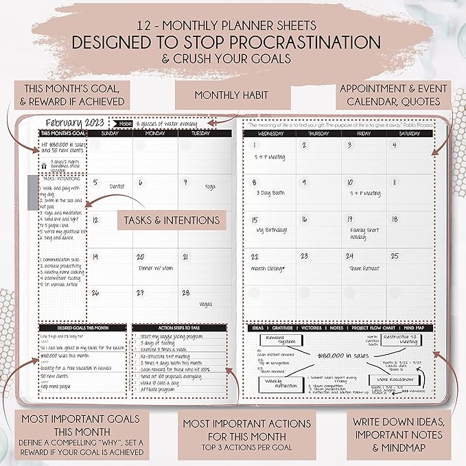 Life Mastery Planner - A 12 Month Journey to Crush Your Goals, Increase Productivity, Passion, Success & Happiness - Weekly & Monthly Life Planner, Habit-Tracker, Gratitude Journal & Organizer, A5