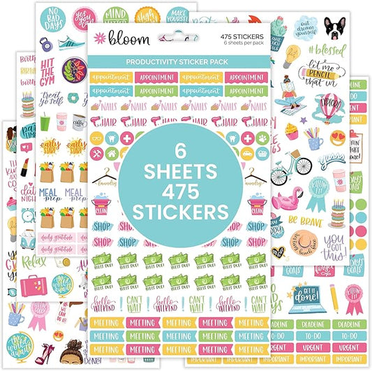 bloom daily planners Productivity Stickers - Variety Sticker Pack - Six Sticker Sheets Per Pack!