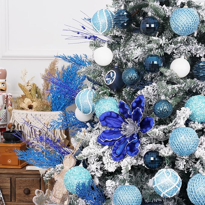 6pcs 3.94" Christmas Ball Ornaments Glitter Shatterproof Christmas Tree Ornaments Sequin Xmas Hanging Balls Decorations for Wedding Party Holiday(Light Blue)
