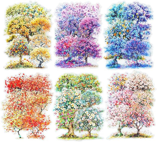 Flower Tree Scrapbook Stickers Set, 60PCS Holographic Ephemera for Scrapbooking, Junk Journaling, Crafting, DIY Projects, Diaries, and Art Supplies