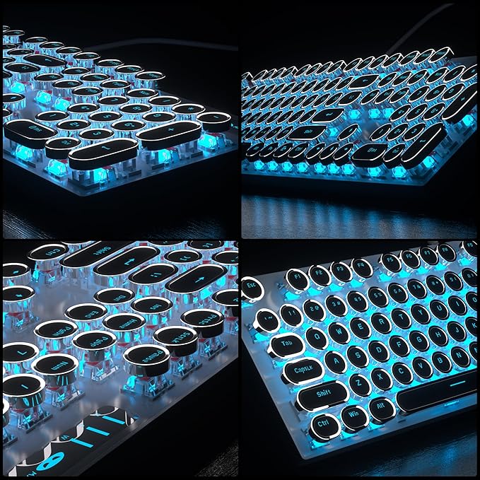 Retro Typewriter Keyboard and Mouse Combo, Cute White Keyboard with Linear Red Switches, Full Size Wired Mechanical Gaming Keyboard, Cool Light Up Keyboard and Mouse for Gaming,Work,Mac,PC,Windows