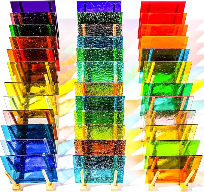 36 Sheets Transparent Stained Glass Sheets, 4 x 6 Inch Mosaic Glass Tiles Bulk for Crafts, Assorted Colors Cathedral Art Glasses Sheets for Stained Glass Making Projects