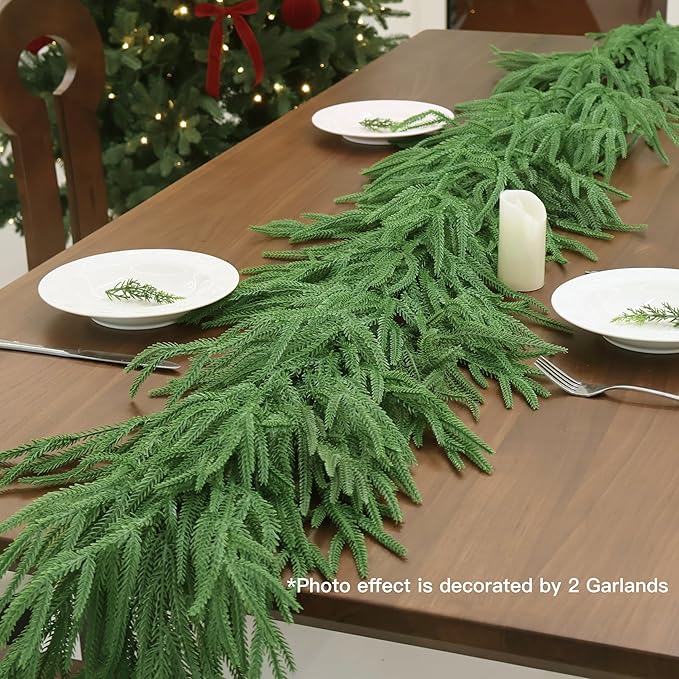 15FT Christmas Garlands Norfolk Pine Garland Real Touch Artificial Faux Greenery Garland for Holiday Indoor Outdoor Decor