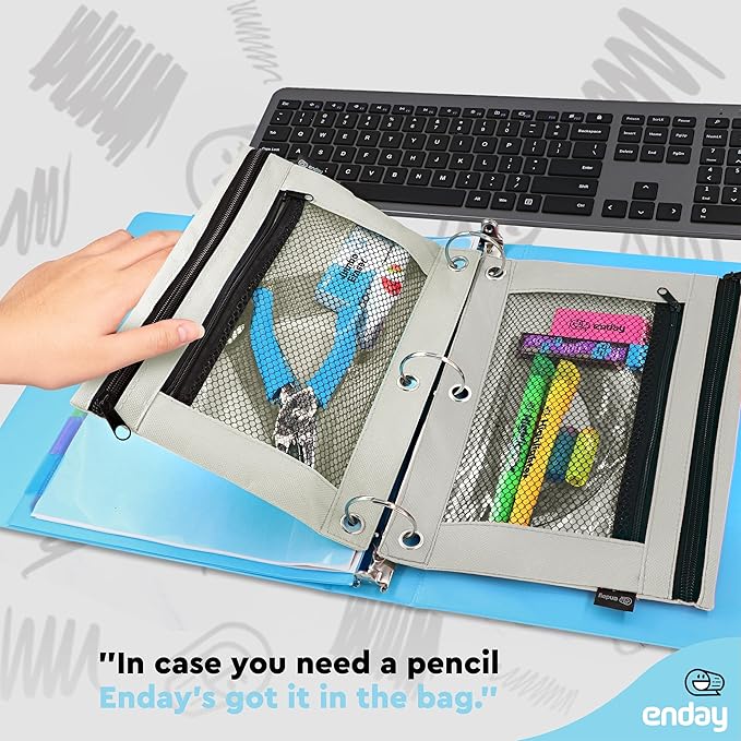 Enday Grey Pencil Pouch For 3 Ring Binder, Zippered Binder Pencil Pouches, 3 Ring Pencil Pouch for Binder, Pencil Case for Binder, Large Pencil Bags for School, Home, and Office