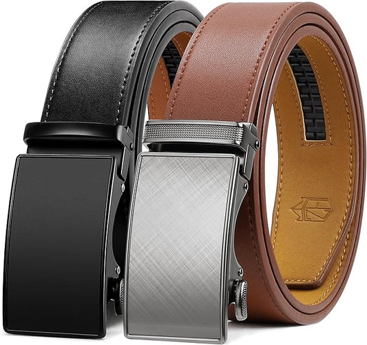 Zitahli Ratchet Belt for Men - 2 Packs Leather Mens belt For Gift Men Dress and Casual,Trim to Fit