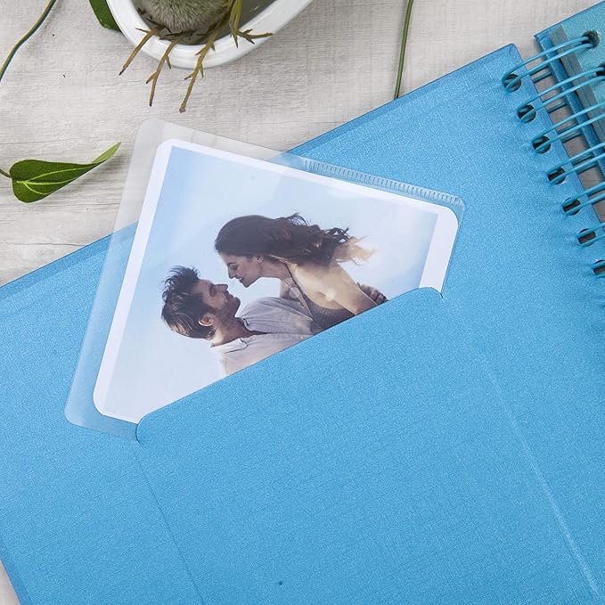 10 x 10 Inch DIY Scrapbook Photo Album with Window Design Cover 80 Pages Craft Paper Memory Book for Weeding Anniversary Travel and Baby (Blue)