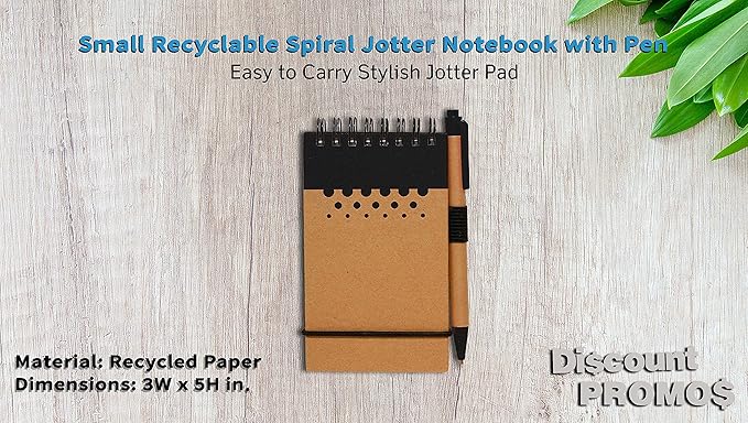DISCOUNT PROMOS 10 Recyclable Spiral Small Notebooks Pack - 60 Lined Pages - Black