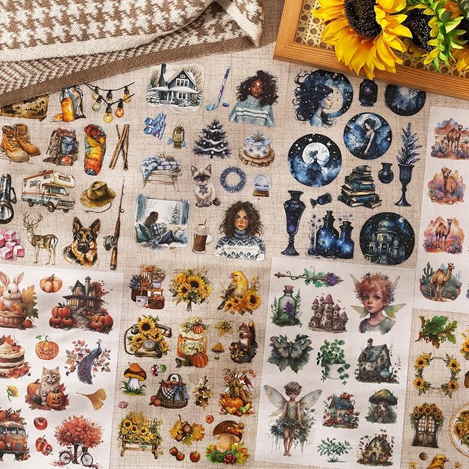 TIAMECH Winter Whispers Sticker Book - Christmas Girl Series, 20 Sheets PET & Washi Stickers for Scrapbooking, Ephemera, Waterproof Junk Journaling Supplies & DIY Crafts (Size 10.5 x 7.1in)