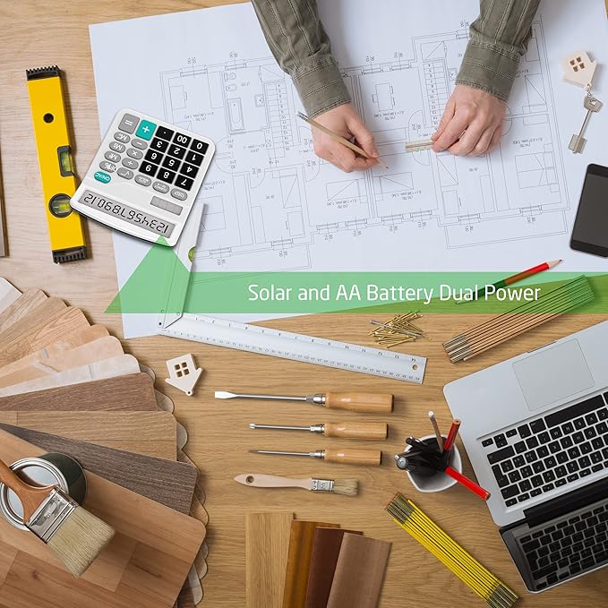 Splaks 4 Pack Standard Functional Desktop Calculator - Solar and AA Battery Dual Power Electronic Calculator with 12-Digit Large Display (2 Basic Black & 2 Updated Silver)