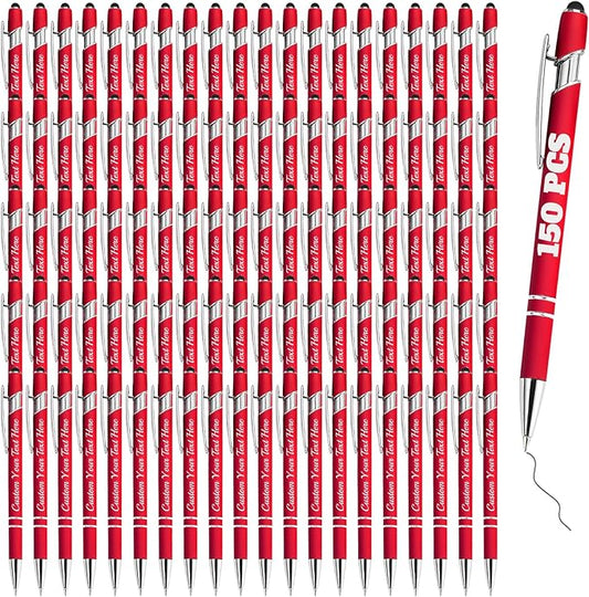 Personalized Pens Bulk 150 with Name Custom Engraving Ballpoint Pens with Stylus Tip Customized Smooth Writing Pens Personalized Gifts for Anniversary Birthday or Graduation(Red,Black Ink)