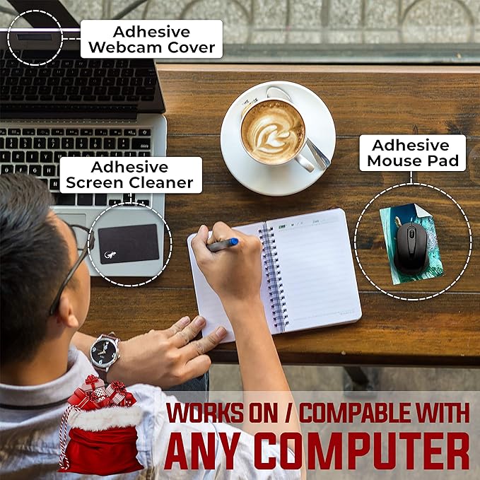 Mouse Pad Adhesive Bottom - Sticks to Any Surface - Portable - Webcam Covers and Screen Cleaner Included (Cross-Black)