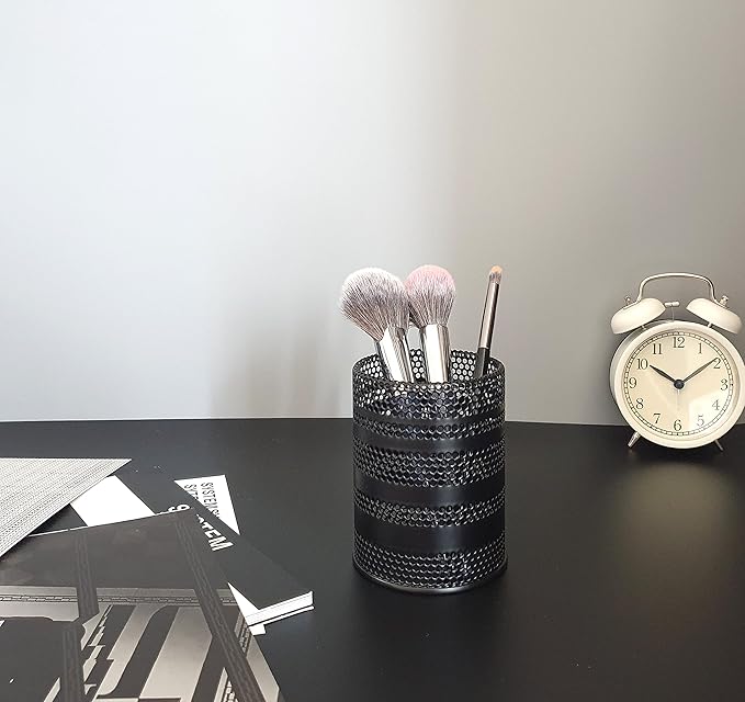 Pen Holder for Desk, Metal Mesh Pencil Holder Cup Organizer Office Stationery Caddy Stand Makeup Brush Holder, Black (1 ea)